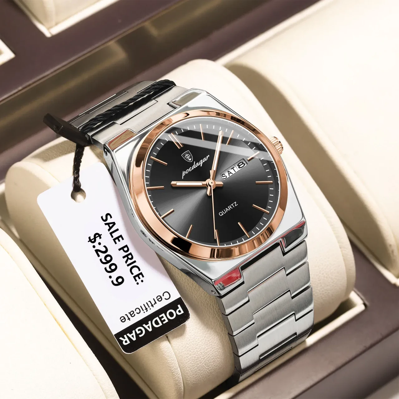 Color: Brown - POEDAGAR Luxury Watch For Man Waterproof Luminous Date Week Stainless Steel Men Watc