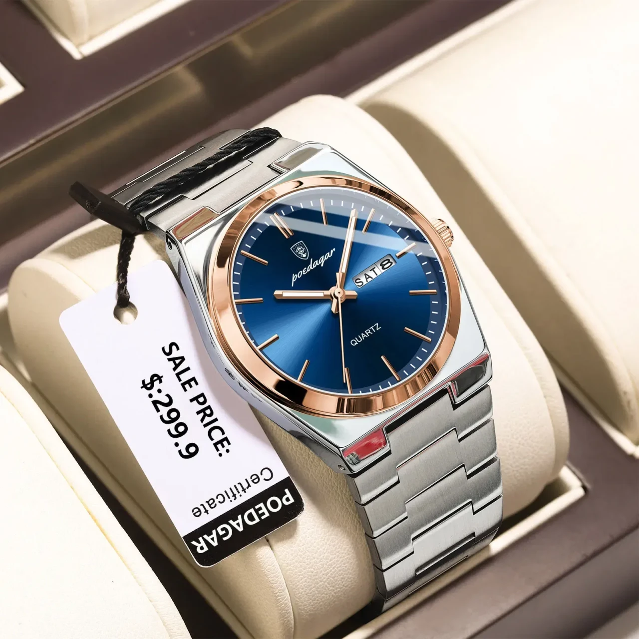 Color: Pink - POEDAGAR Luxury Watch For Man Waterproof Luminous Date Week Stainless Steel Men Watch