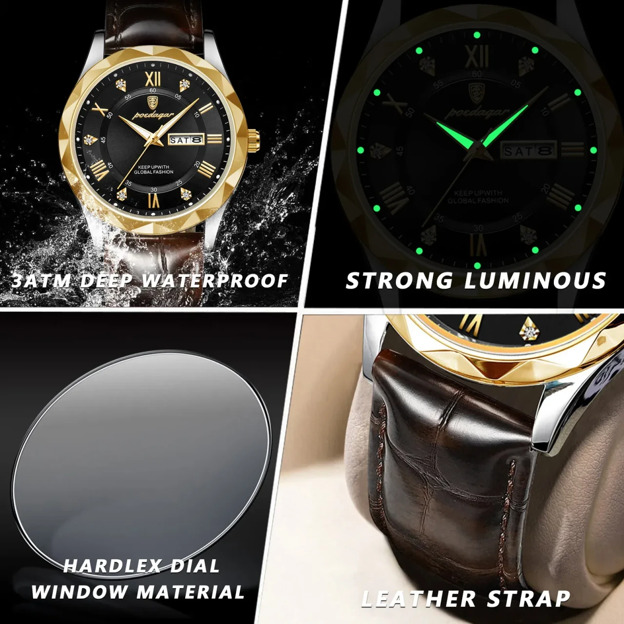 Color: black - POEDAGAR Luxury Business Man Wristwatch Waterproof Luminous Date Week Men Watch For 