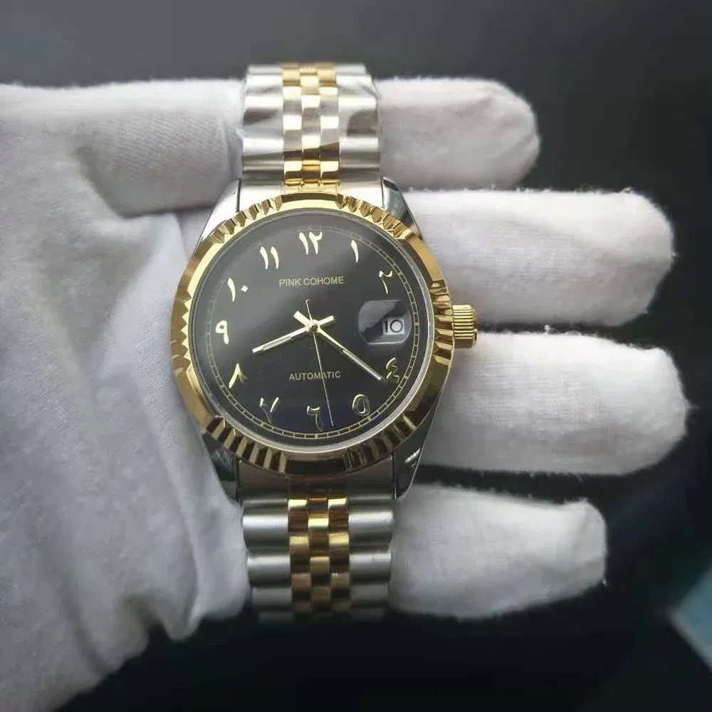 Color: Multicolor - Luxury Steel Arabic Numbers Watches Automatic Movement Urdu Numerals Mechanical