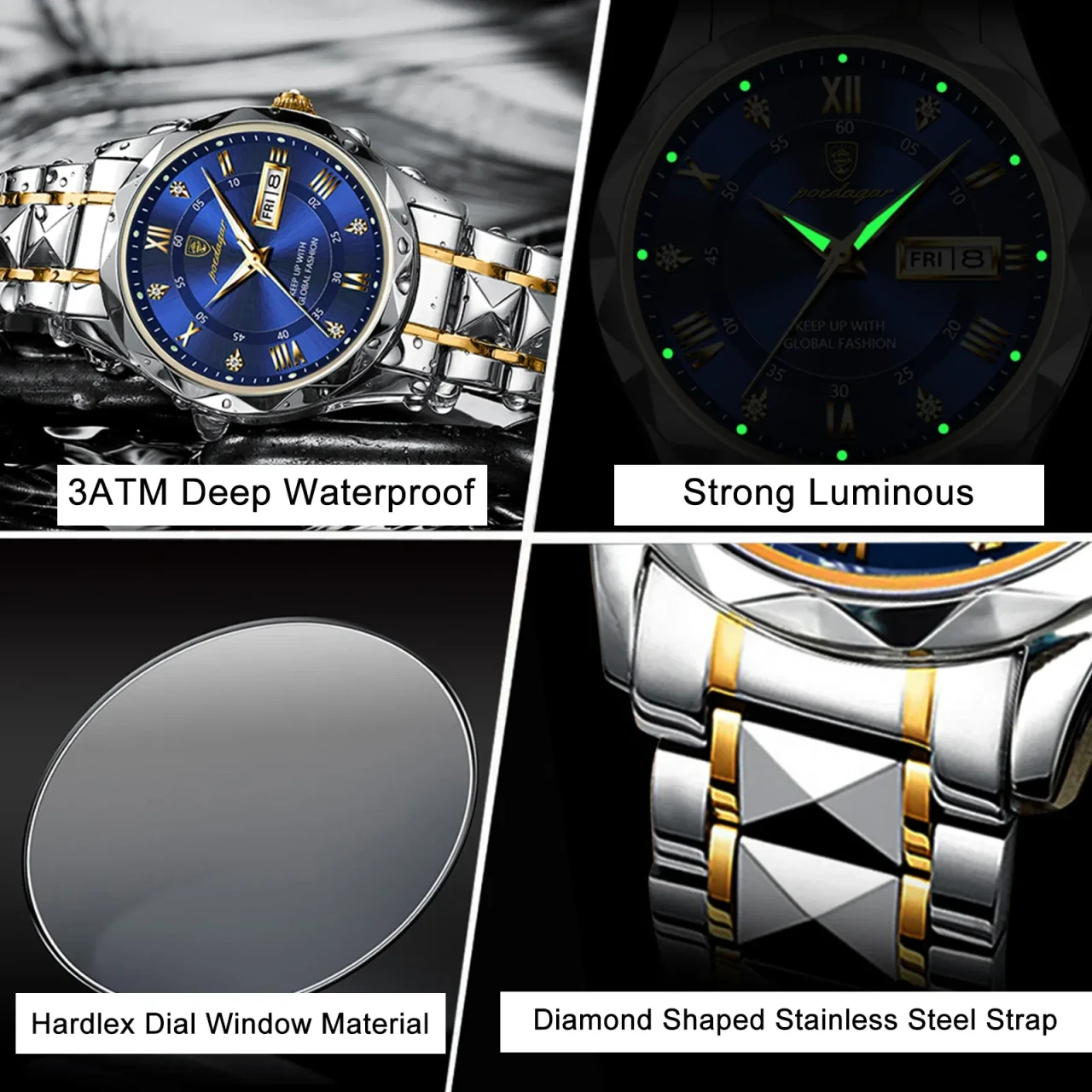 Color: Gold - POEDAGAR Top Luxury Men Quartz Watch For Men Sports Waterproof Luminous Stainless Ste