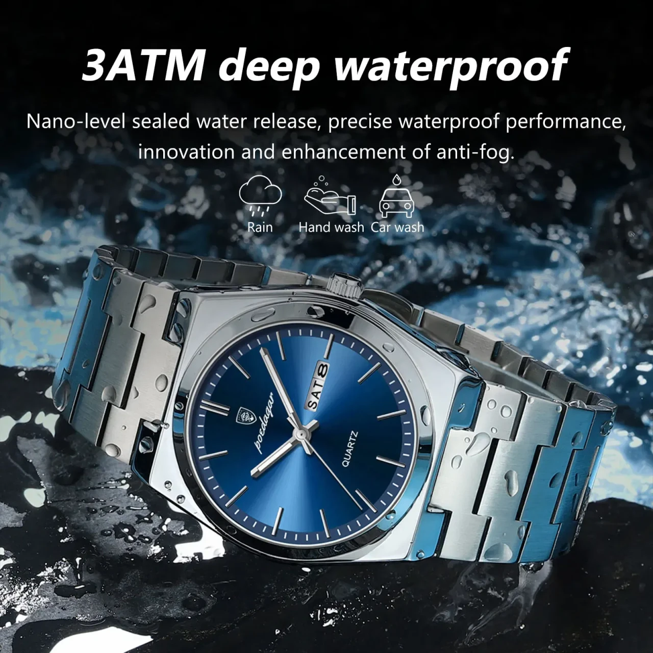 Color: Rose - POEDAGAR Luxury Watch For Man Waterproof Luminous Date Week Stainless Steel Men Watch