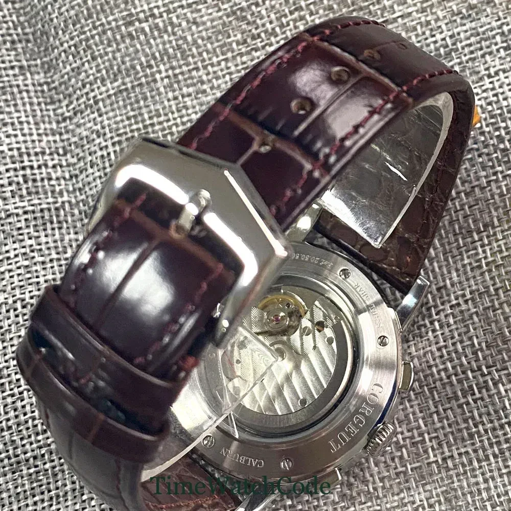Color: Rose - Corgeut 42mm Automatic Men's Watch Date Day Month Year Rose Gold Dial Multifunction 3