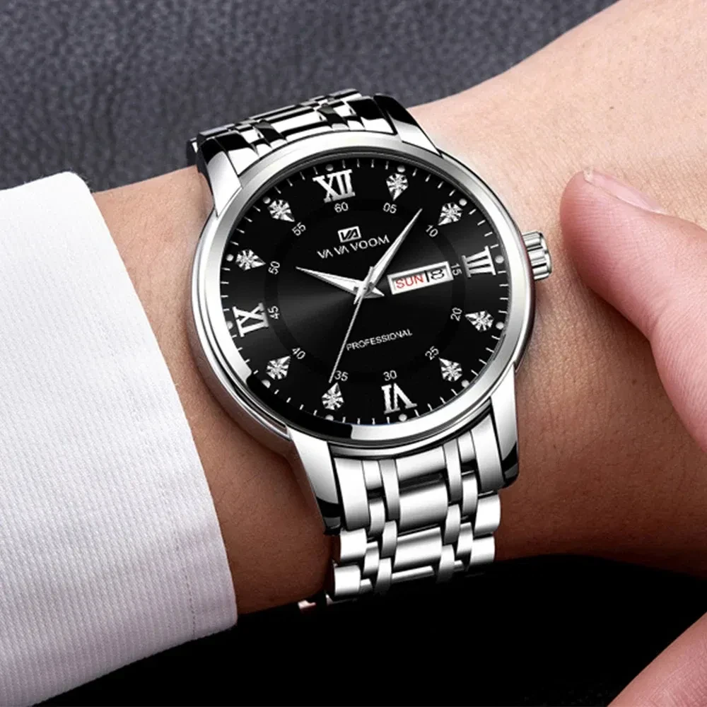 Color: Multicolor - Top Brand Men Watch Stainless Steel Top Quailty Luxury Push Button Hidden Clasp