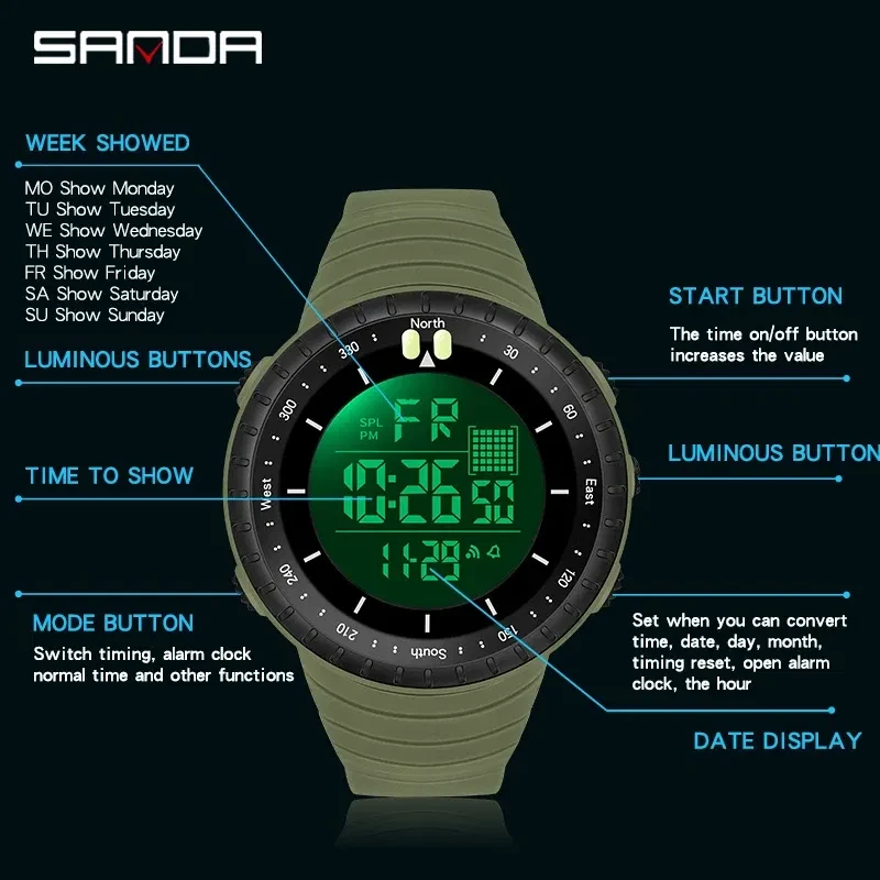 Color: Multicolor - SANDA  Top Brand G style Military Sport Outdoor Watches Men LED Digital Waterpr