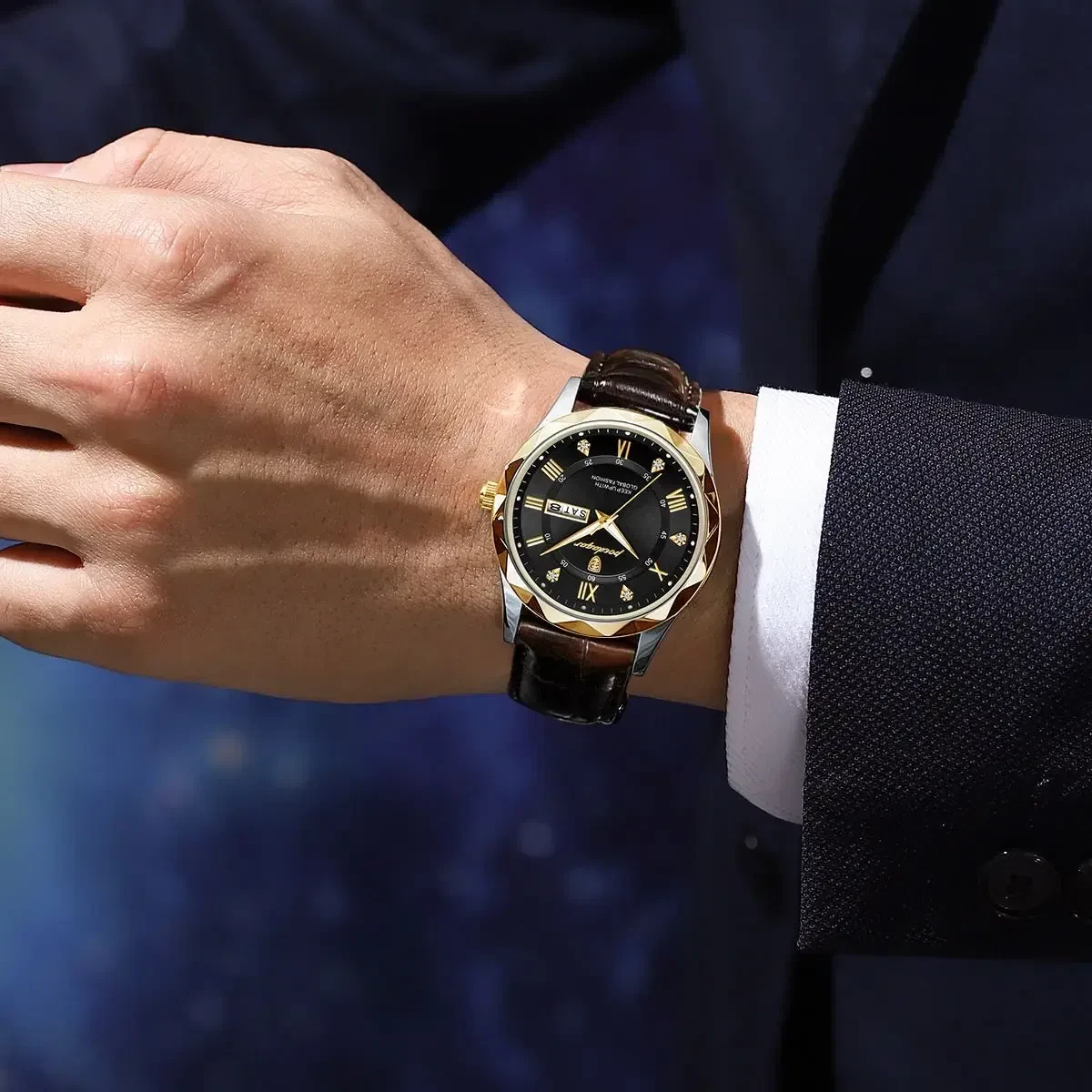Color: Blue - POEDAGAR Luxury Business Man Wristwatch Waterproof Luminous Date Week Men Watch For M