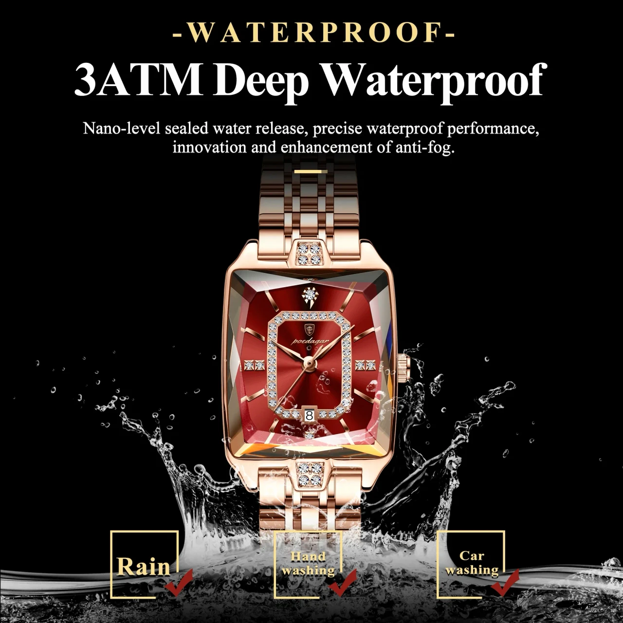 POEDAGAR Top Elegant Women Wristwatch Waterproof Date Ladies Watch Stainless Steel Rectangle Quartz
