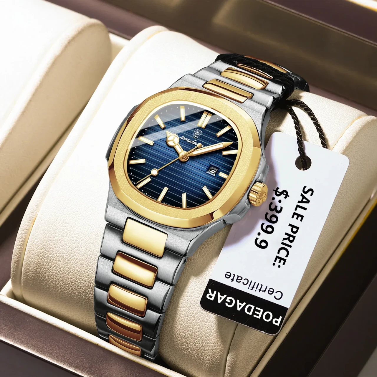 POEDAGAR Luxury Square Watch for Woman Waterproof Luminous Date Ladies Watch Stainless Steel Quartz
