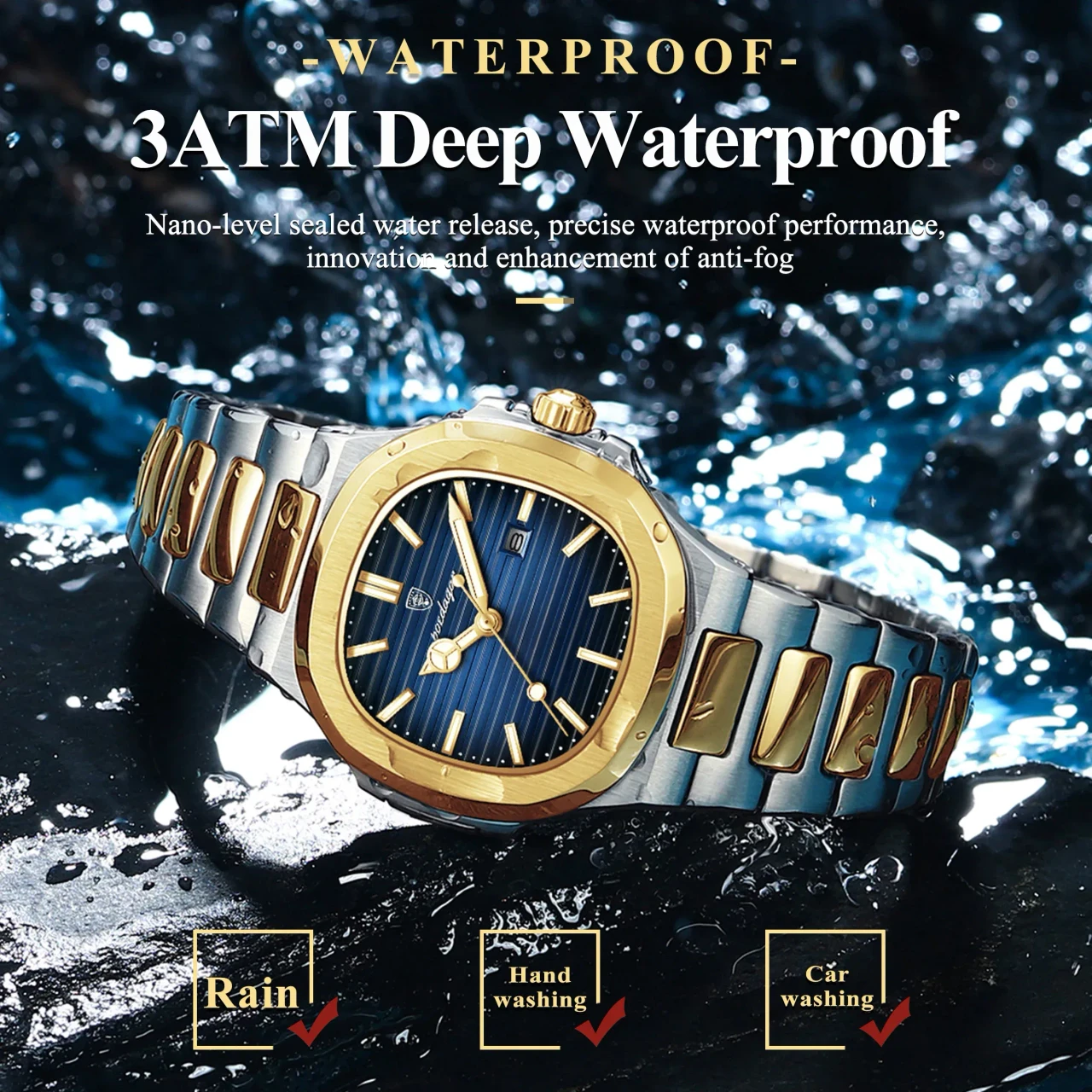 POEDAGAR Luxury Square Watch for Woman Waterproof Luminous Date Ladies Watch Stainless Steel Quartz