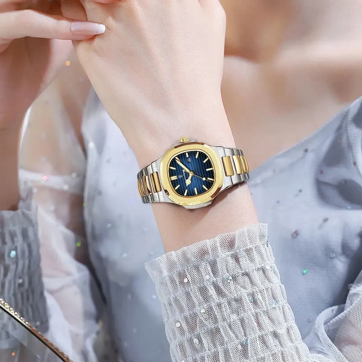 POEDAGAR Luxury Square Watch for Woman Waterproof Luminous Date Ladies Watch Stainless Steel Quartz