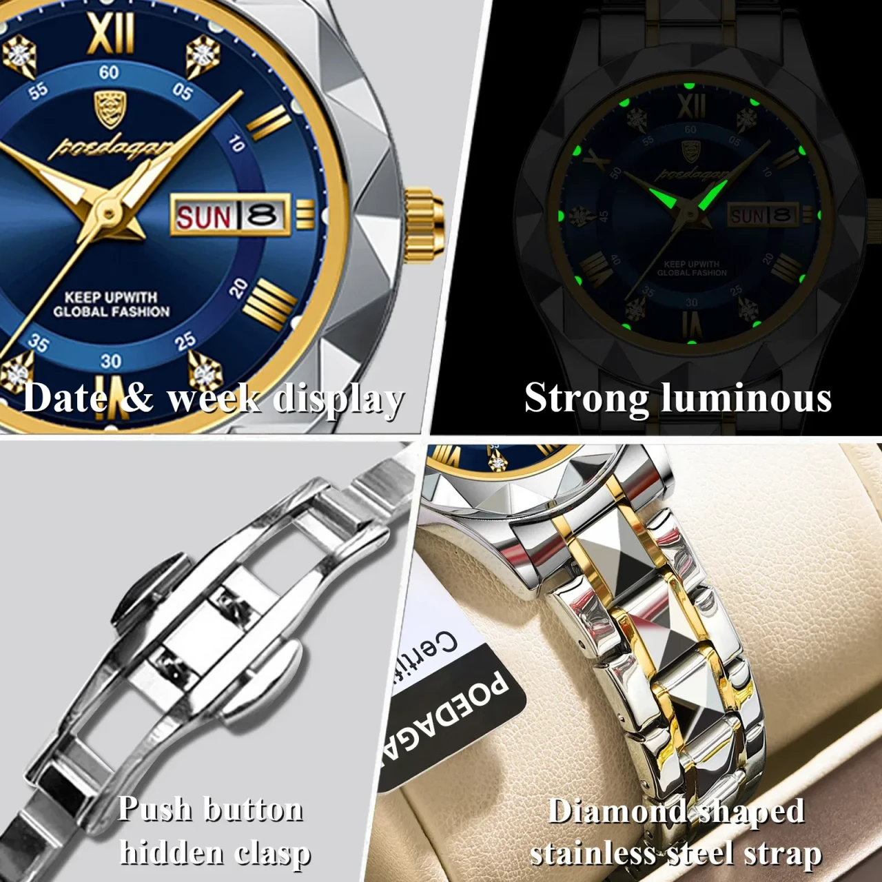 Color: Multicolor - POEDAGAR Luxury Ladies Dress Watch Luminous Waterproof Week Date Woman Wristwat