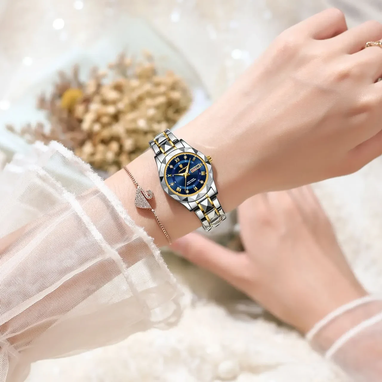 Color: BRONZE - POEDAGAR Luxury Ladies Dress Watch Luminous Waterproof Week Date Woman Wristwatch S