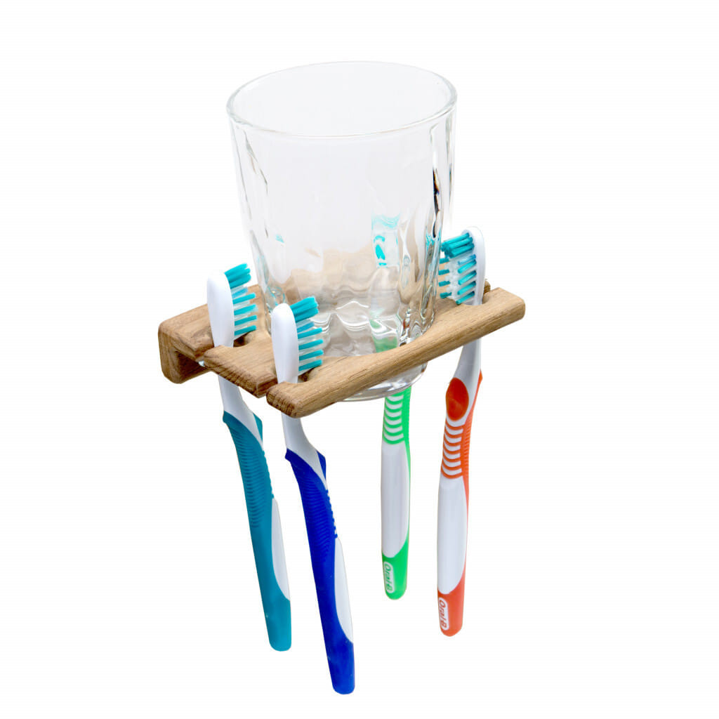 Traditional Solid Teak Wall Mount Cup and Toothbrush Holder