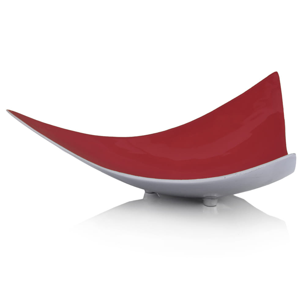 14" Silver And Red Triangular Bowl