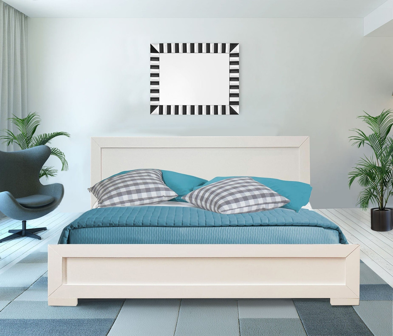 White Solid and Manufactured Wood King Bed Frame