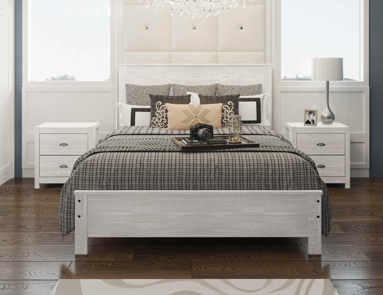 White Solid Wood Full Double Bed Frame