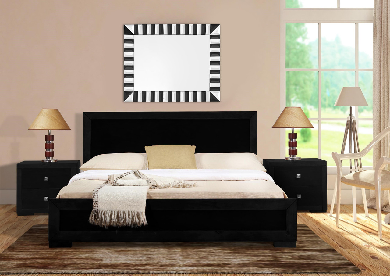 Black Solid and Manufactured Wood Queen Bed Frame