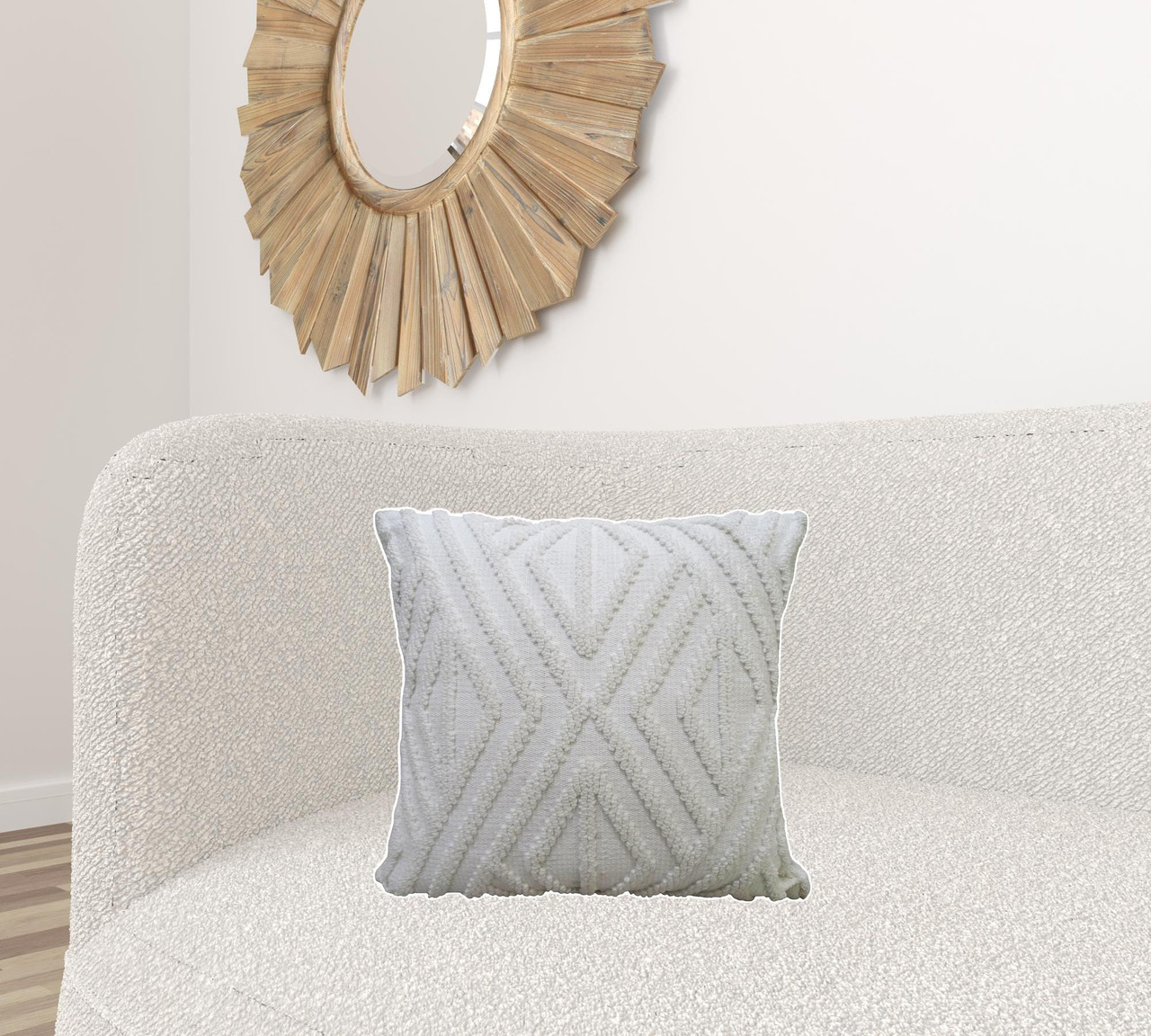 18" X 18" White Zippered Diamond Indoor Outdoor Throw Pillow