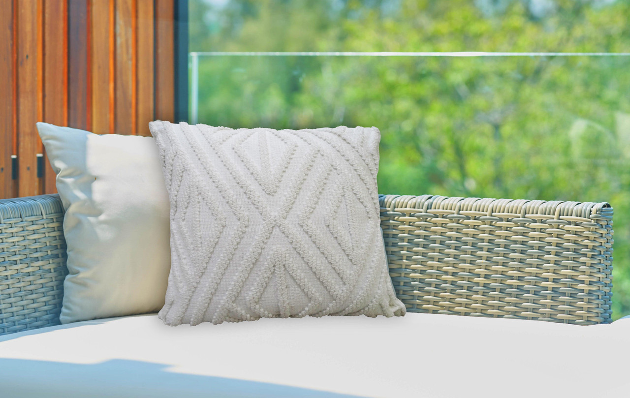 18" X 18" White Zippered Diamond Indoor Outdoor Throw Pillow