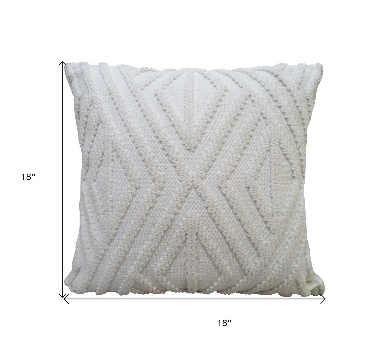 18" X 18" White Zippered Diamond Indoor Outdoor Throw Pillow