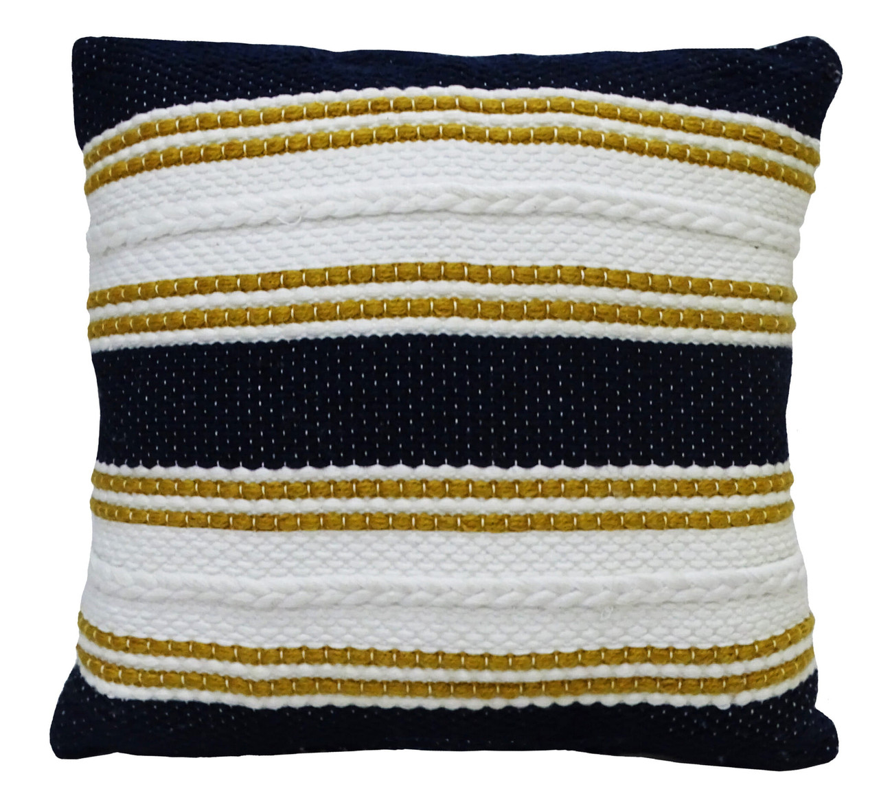 18" X 18" Black And Yellow Zippered Striped Indoor Outdoor Throw Pillow