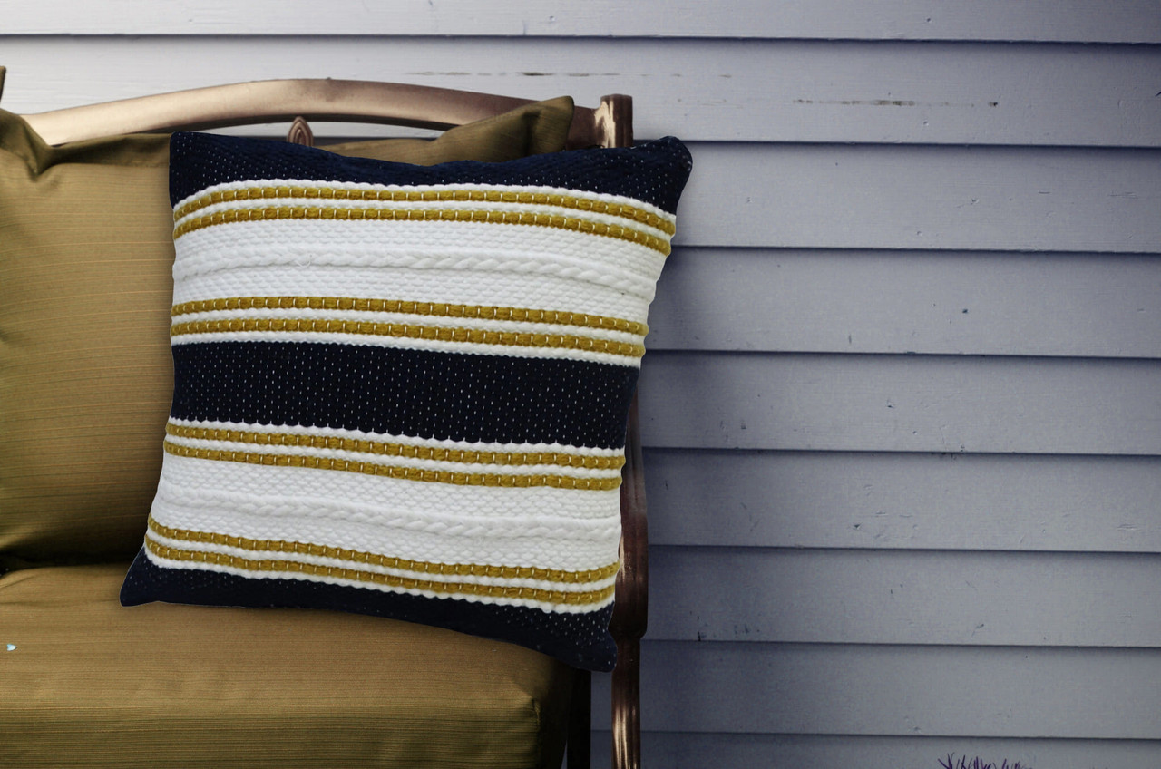 18" X 18" Black And Yellow Zippered Striped Indoor Outdoor Throw Pillow