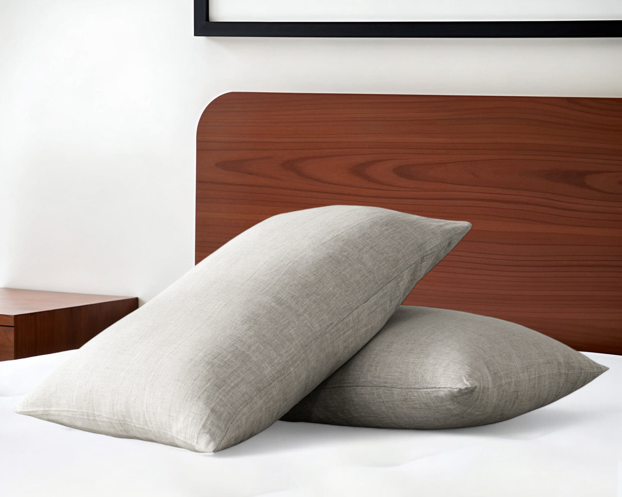 Set of Two Light Gray Linen Pillowcases