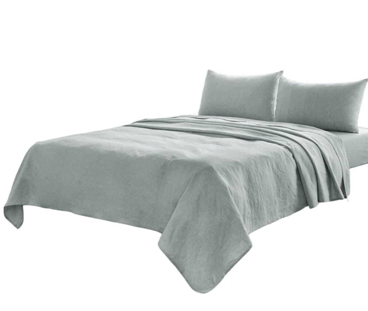 Four Piece Blue Linen Queen Sheet Set