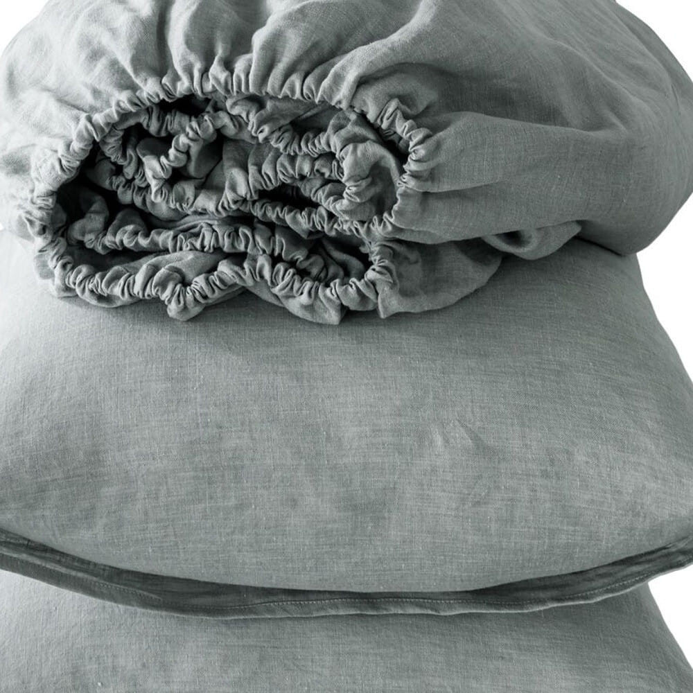 Four Piece Blue Linen Queen Sheet Set