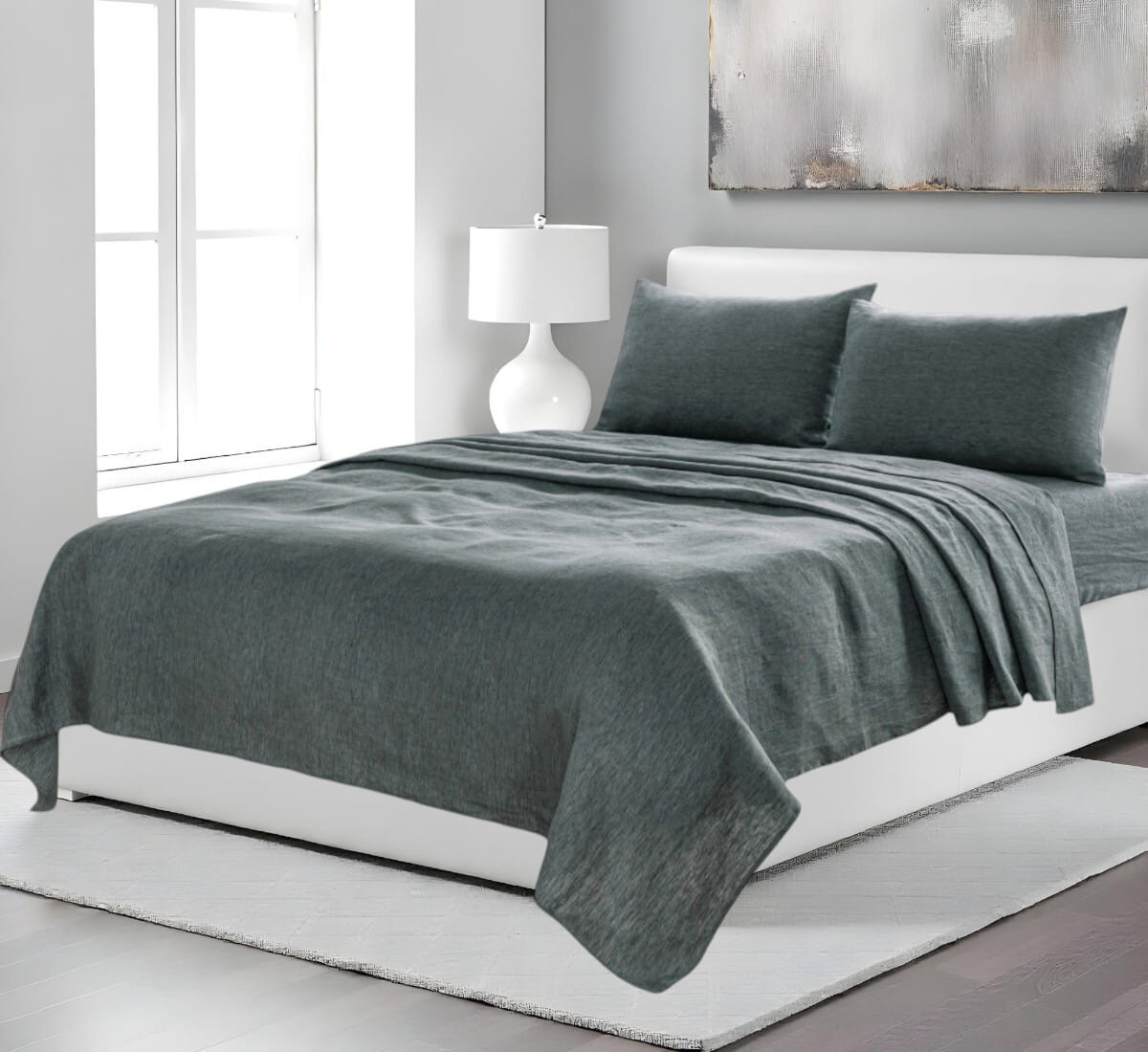 Four Piece Slate Gray Linen Sheet Set