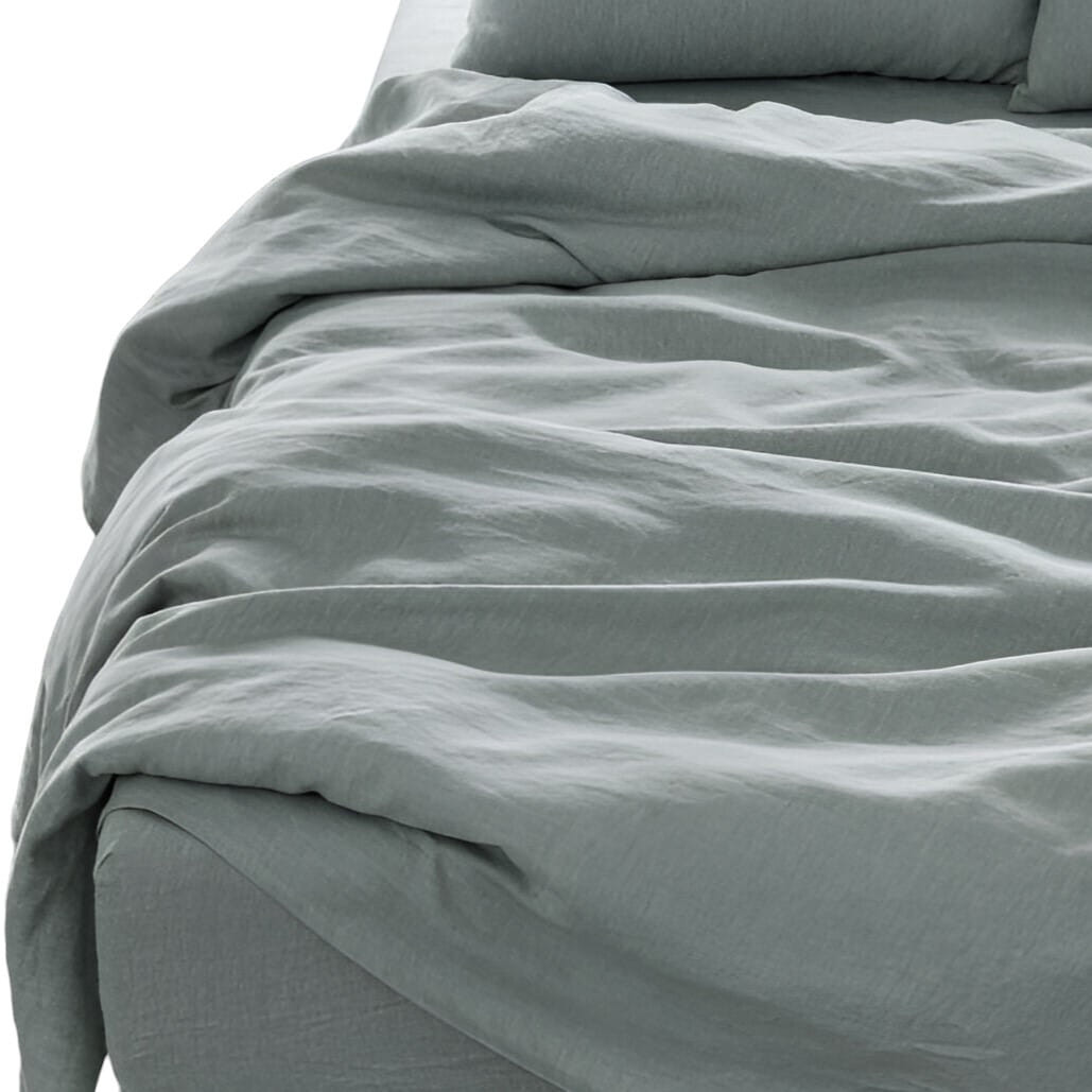 Four Piece Blue Linen King Sheet Set