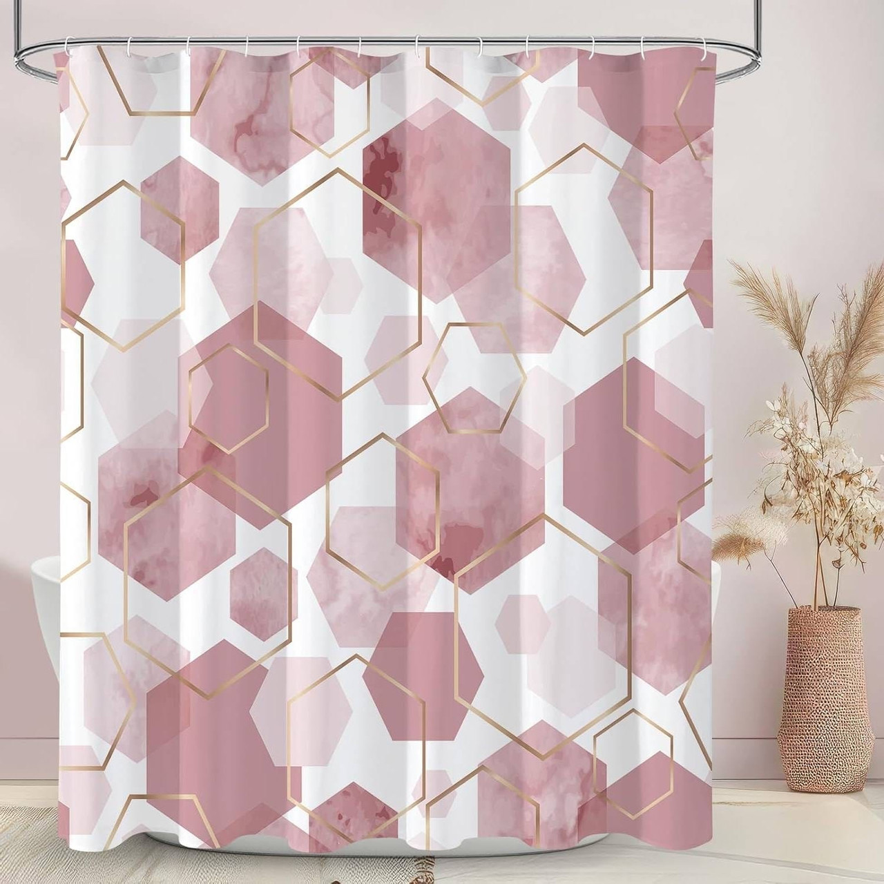 72"W x 72"H Abstract Pink Geometric Polyester Shower Curtain
