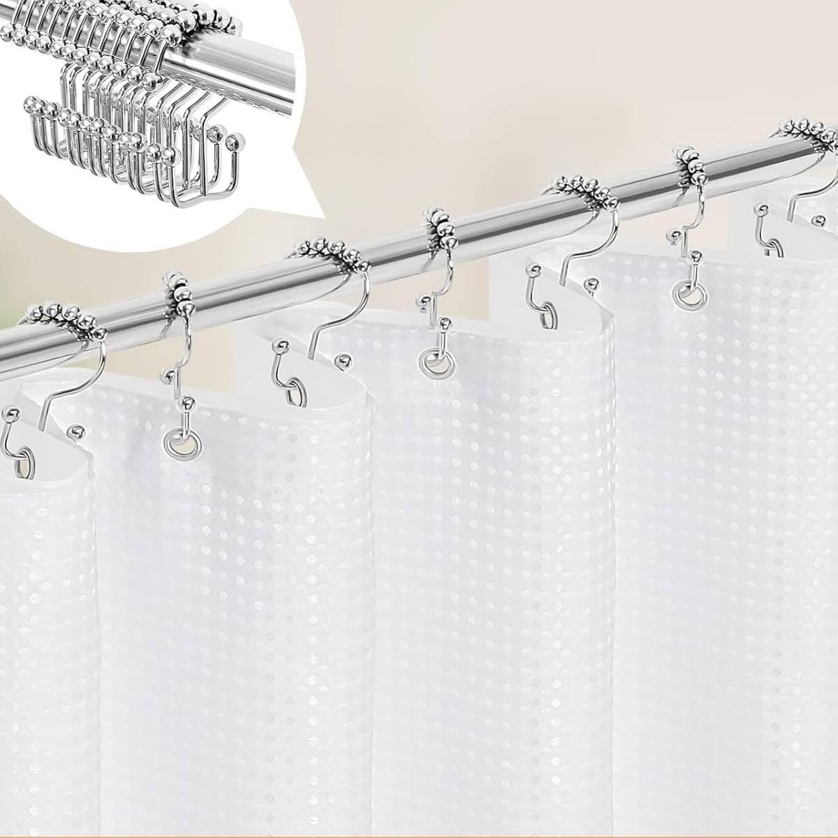 72"W x 72"H White Waffle Textured 3 in 1 Shower Curtain Set