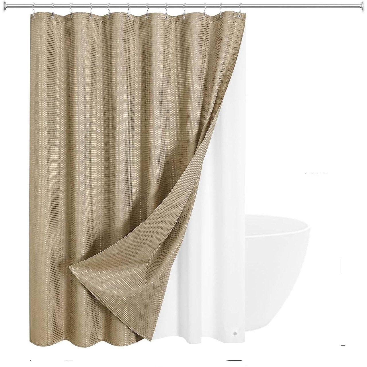 72"W x 72"H Beige Waffle Textured 3 in 1 Shower Curtain Set