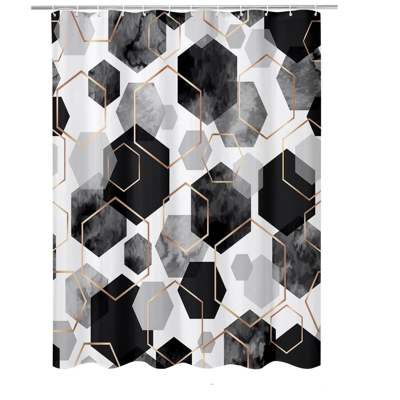72"W x 84"H Black White Hexagonal Pattern Polyester Shower Curtain