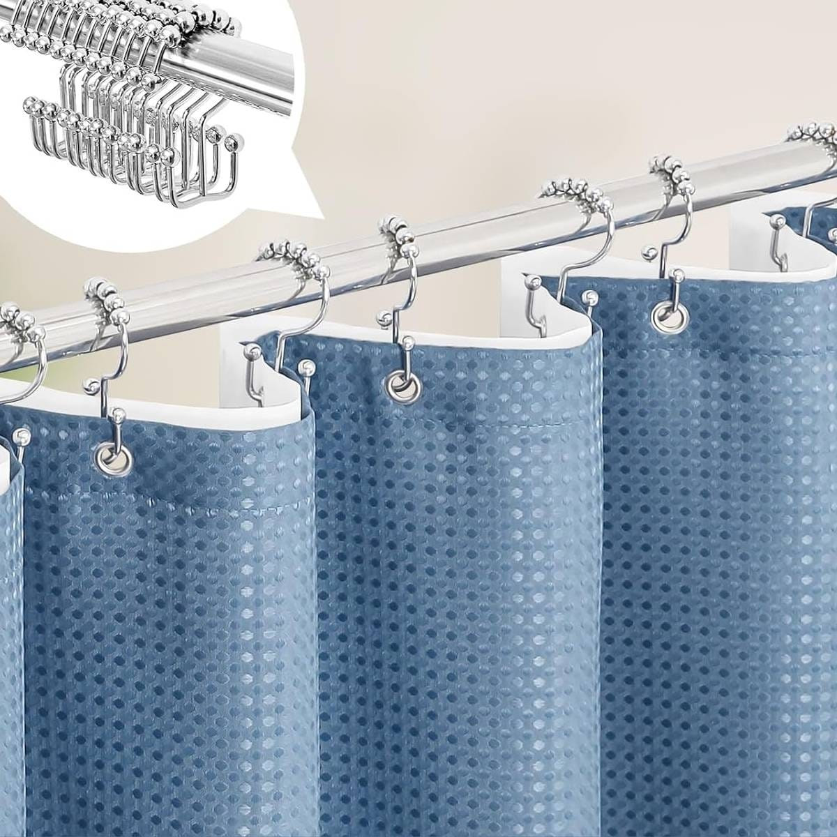 72"W x 84"H Blue Waffle Textured 3 in 1 Shower Curtain Set