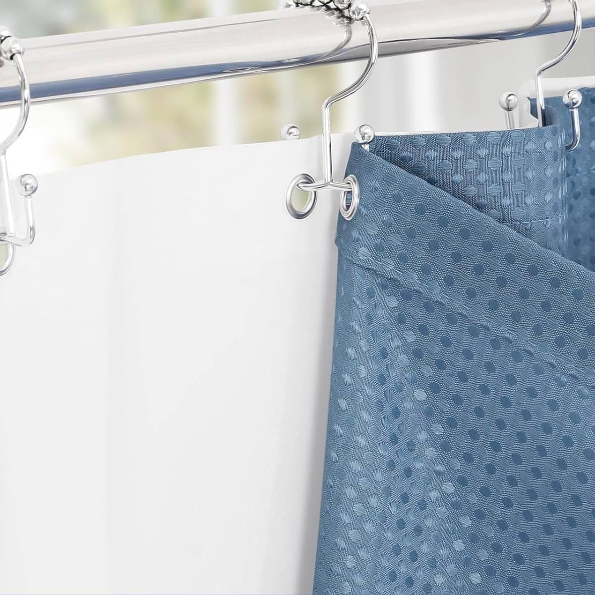 72"W x 84"H Blue Waffle Textured 3 in 1 Shower Curtain Set