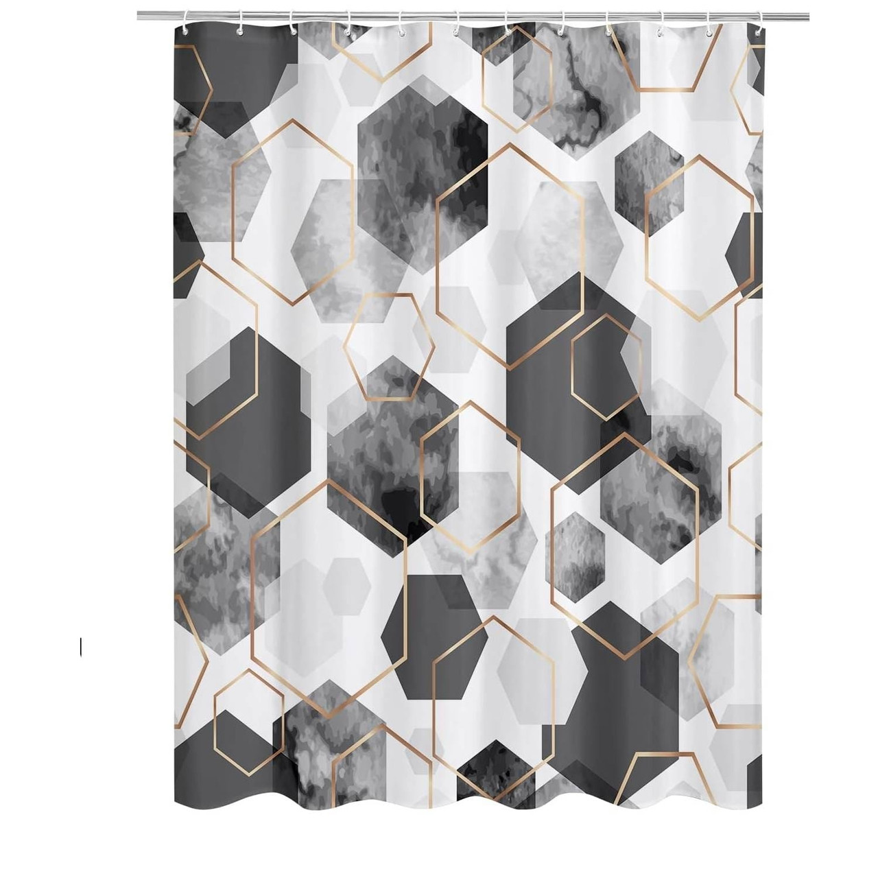 72"W x 78"H Gray White Geometric Hexagon Pattern Polyester Shower Curtain