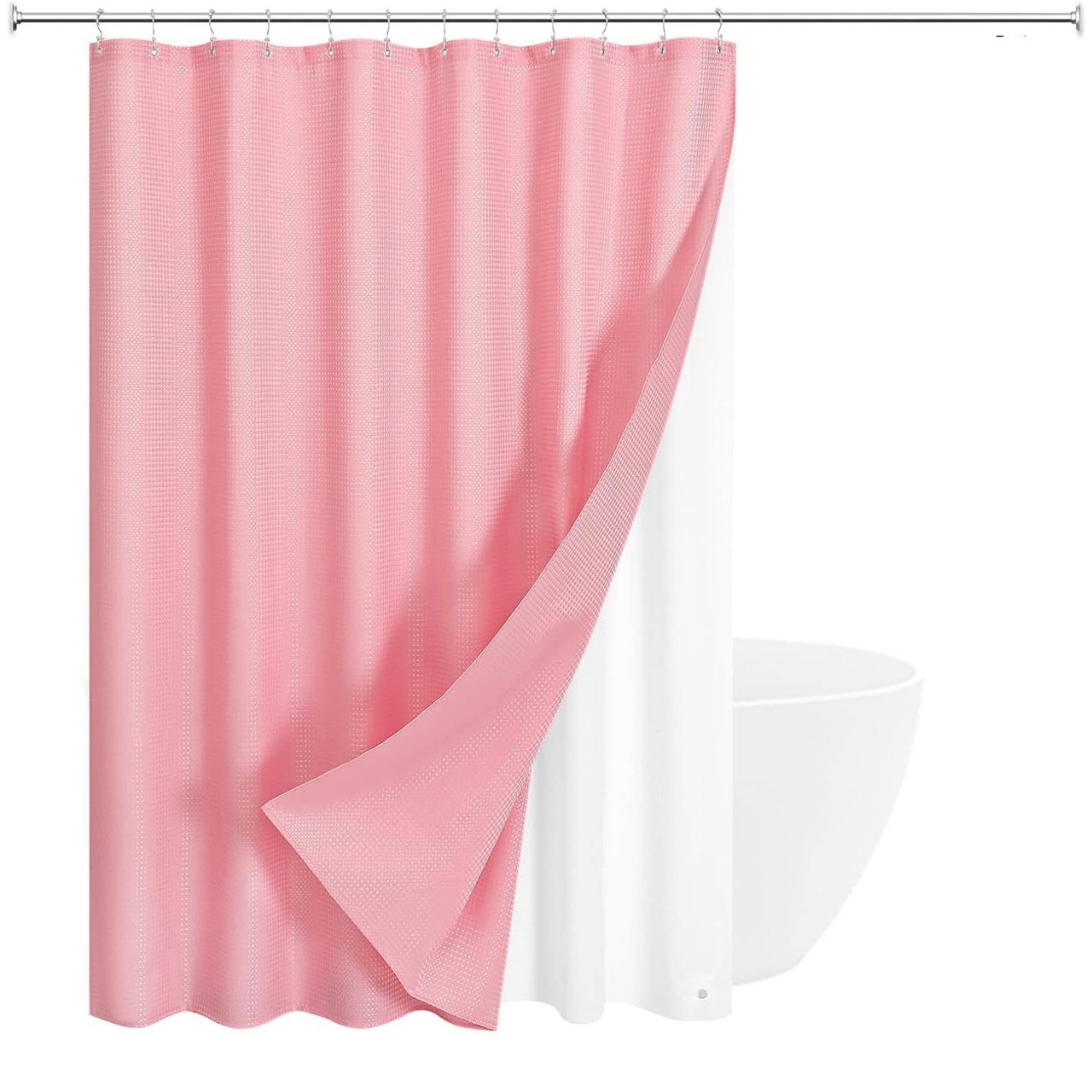 72"W x 84"H Pink Waffle Textured Polyester Shower Curtain Set with PEVA Liner