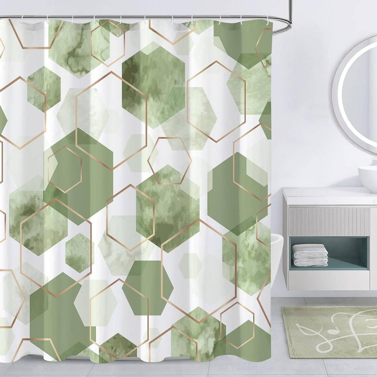 72"W x 72"H Abstract Green Geometric Polyester Shower Curtain
