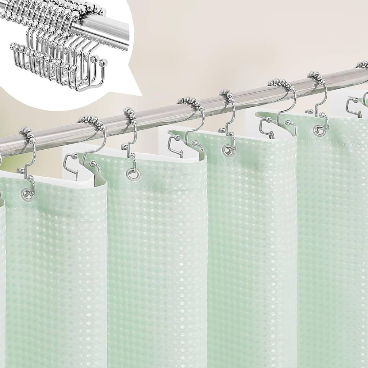 72"W x 72"H Mint Green Waffle Textured Shower Curtain Set with Liner