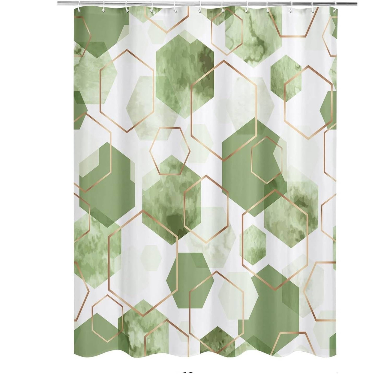 72"W x 78"H Abstract Green White Geometric Polyester Shower Curtain