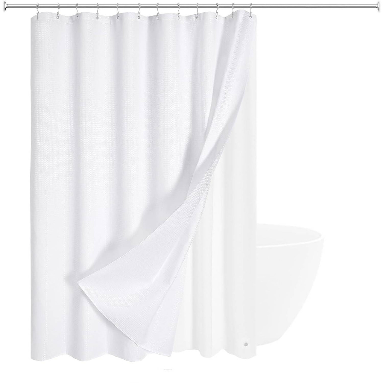 72"W x 84"H White Waffle Textured 3 in 1 Shower Curtain Set