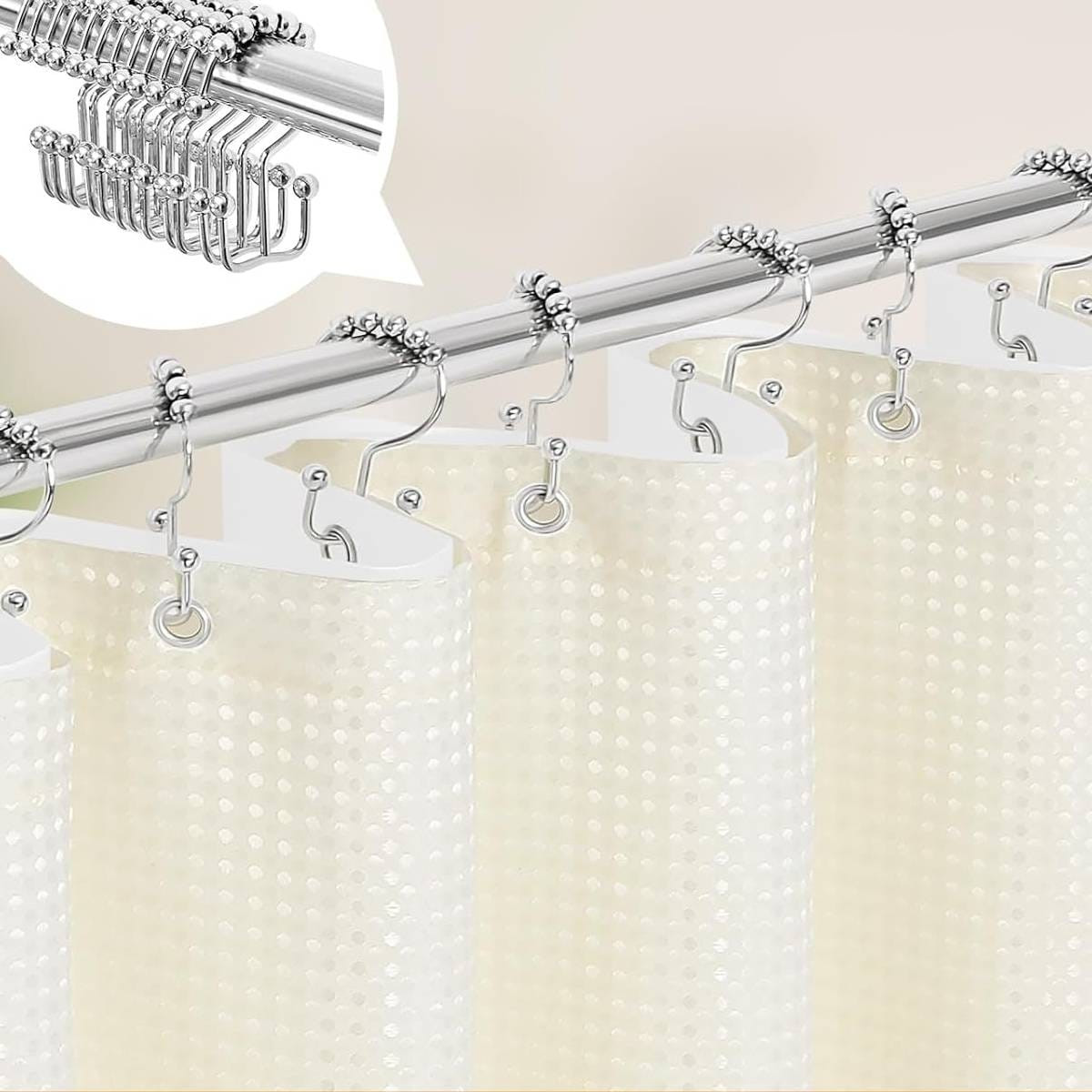 72"W x 84"H Ivory Waffle Textured Shower Curtain Set with Liner