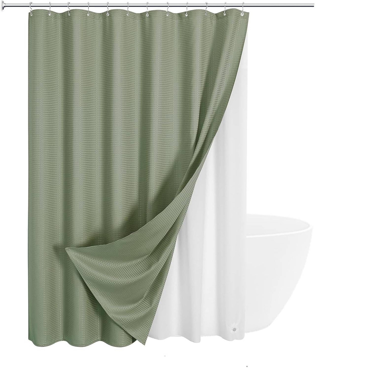 72"W x 84"H Sage Green Waffle Textured 3 in 1 Shower Curtain Set