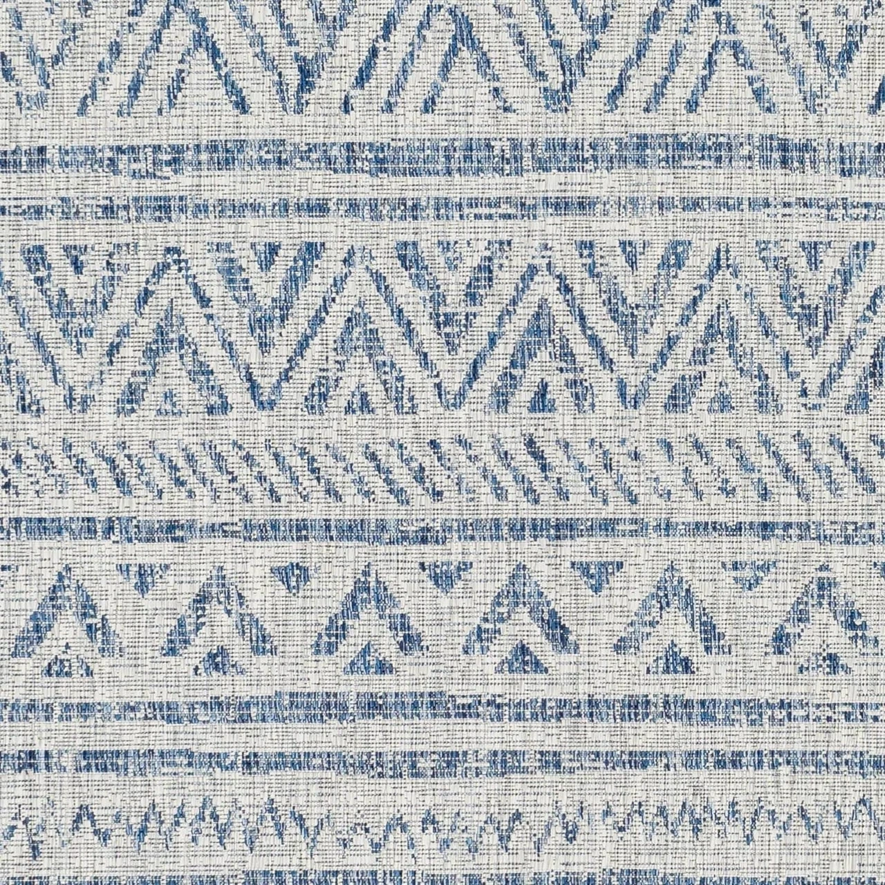 6.5 ft. x 9 ft. Blue Grey Chevron Coastal Boho Style Indoor Outdoor Area Rug