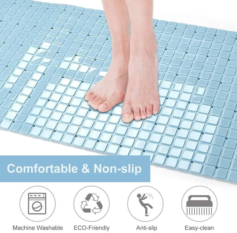 40" Light Blue Geometric Tiles Non Slip Bathtub Mat
