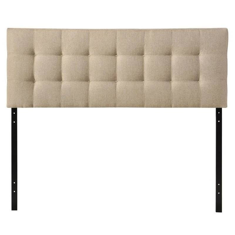 Queen size Modern Beige Tan Taupe Fabric Tufted Upholstered Headboard