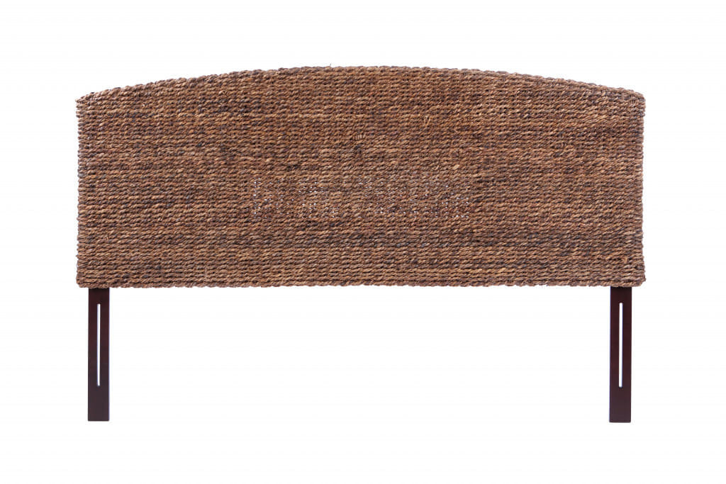 Brown Natural and Rustic Woven Banana Leaf Curved Queen Size Headboard