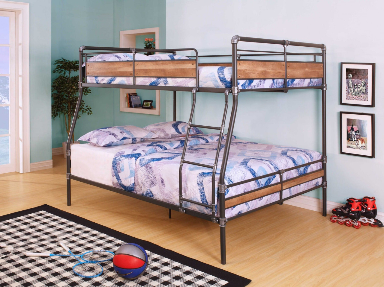 Dark Brown Full Industrial Metal Bunk Bed